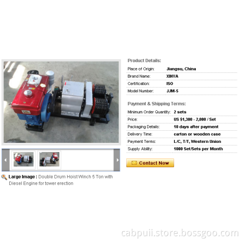 Double Drum Hoist Winch 5 Ton with Diesel Engine for tower erection
